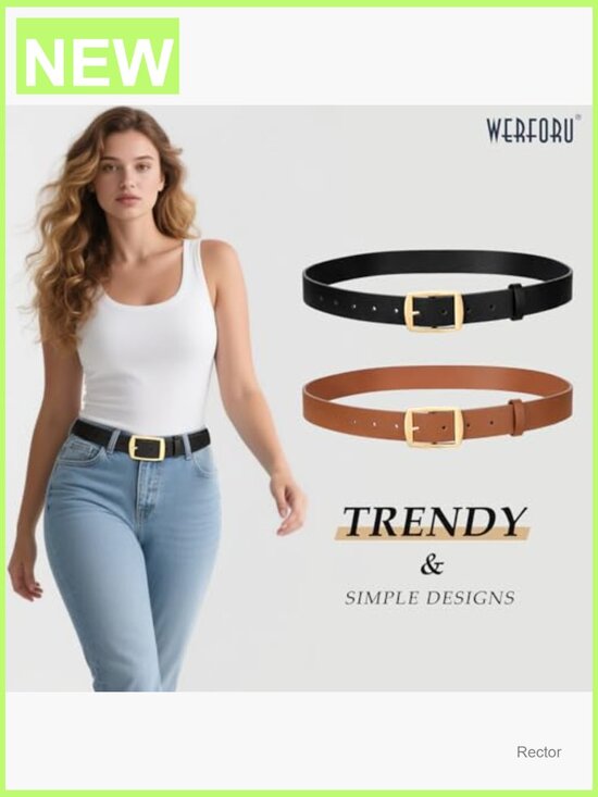 Faux Leather Belt with Gold Pin Buckle for Jeans, Adjustable Size S main image 5